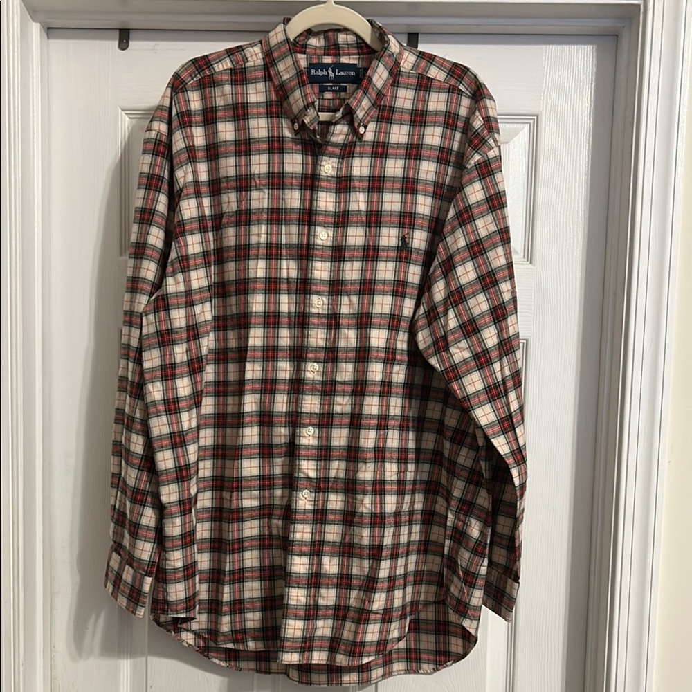 Ralph Lauren Men's Red and White Plaid Button Down Shirt XL